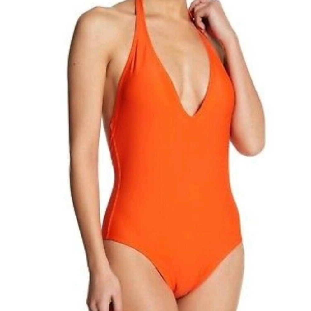 Vix plunge neck halter top one piece bathing suit